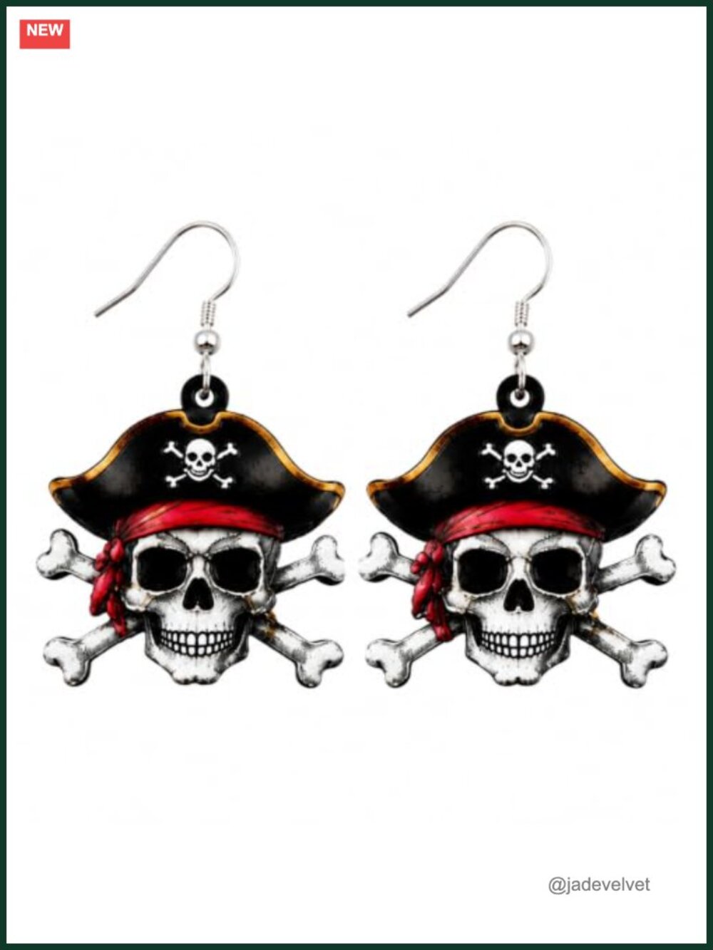 Pirate Skull Dangle Earrings Lightweight Acrylic French Wire Halloween Jewelry